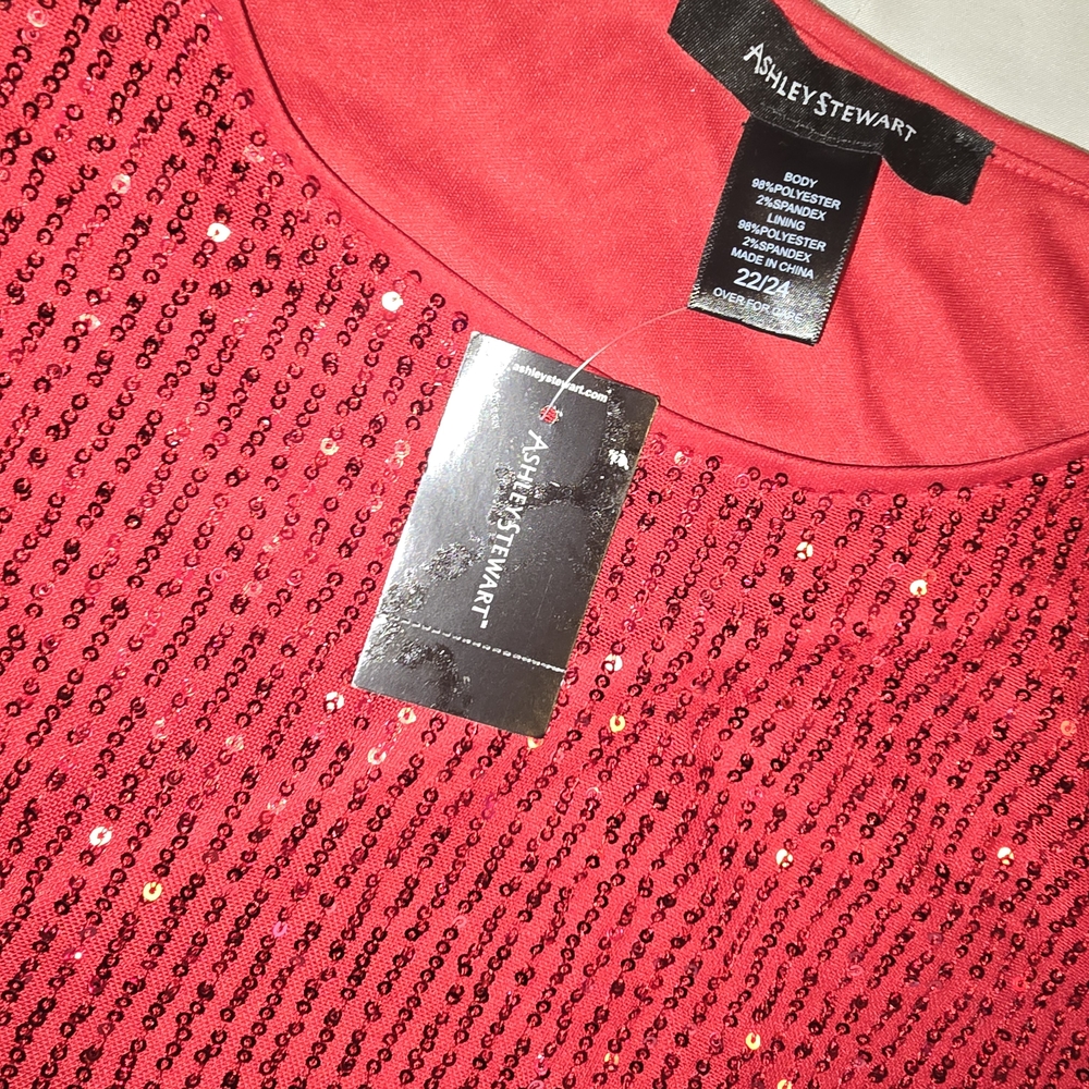 Ashley Stewart Red Sequin Blouse - Picture 2 of 4